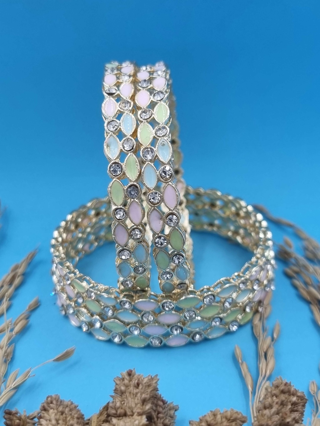 

AARNAA Set Of 4 Gold-Plated American Diamond-Studded Bangles