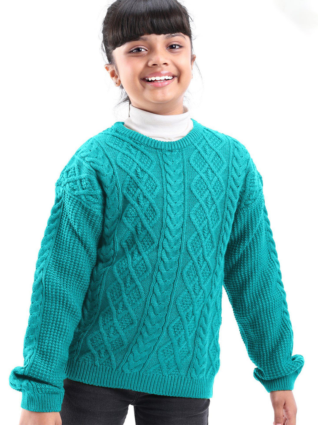 

Honeyhap Unisex Kids Self Design Cable Knit Pullover, Teal