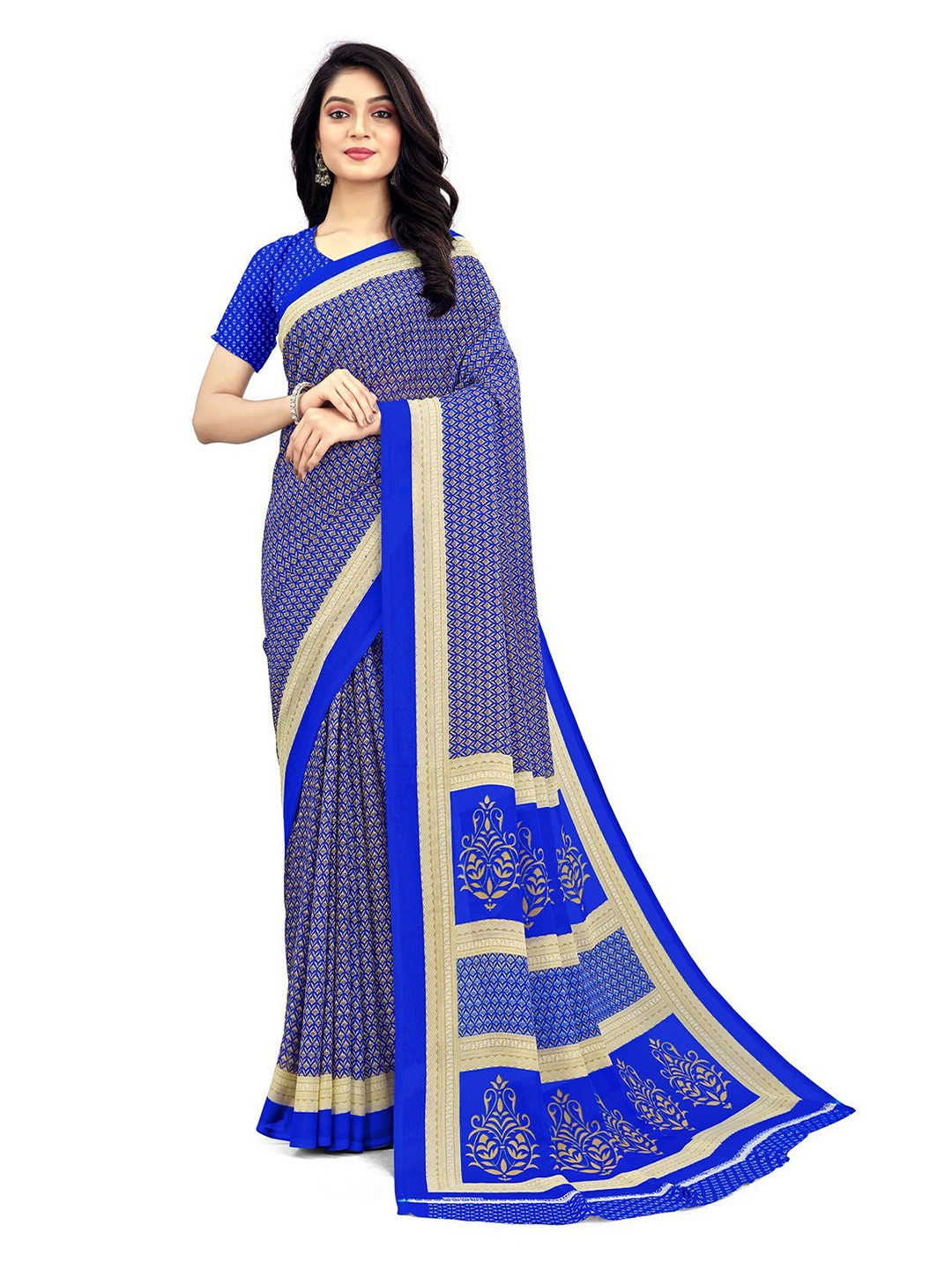 

Navvi Floral Poly Georgette Saree, Blue