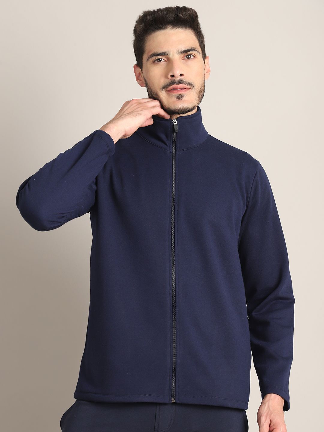 

Rute Men Pure Cotton Mock Collar Sweatshirt, Navy blue
