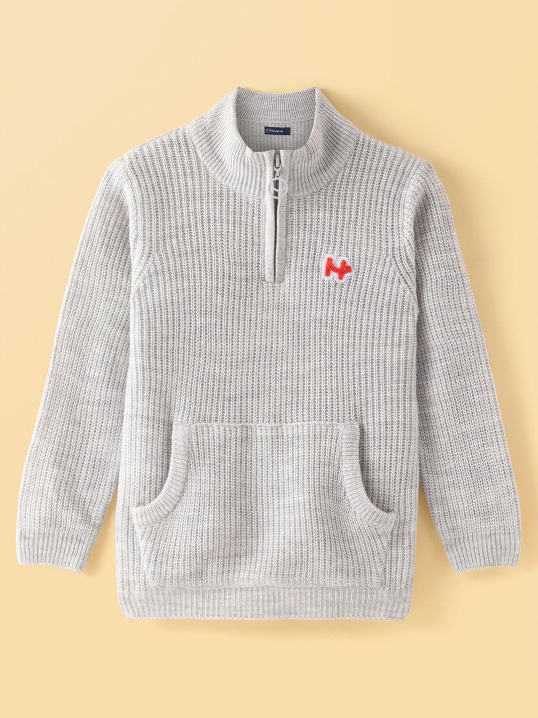 

Honeyhap Kids - Unisex Self Design Striped Pullover, Grey