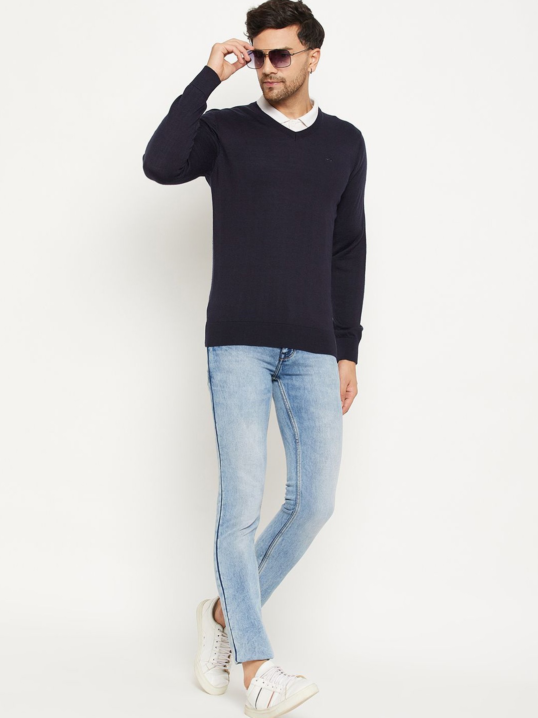 

98 Degree North Men Woollen Pullover Sweaters, Navy blue