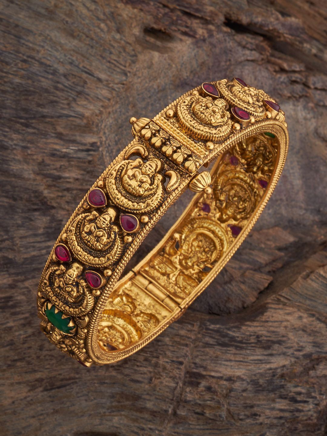 

Kushal's Fashion Jewellery Gold-Plated Stone Studded Lakshmi Goddess Bangle