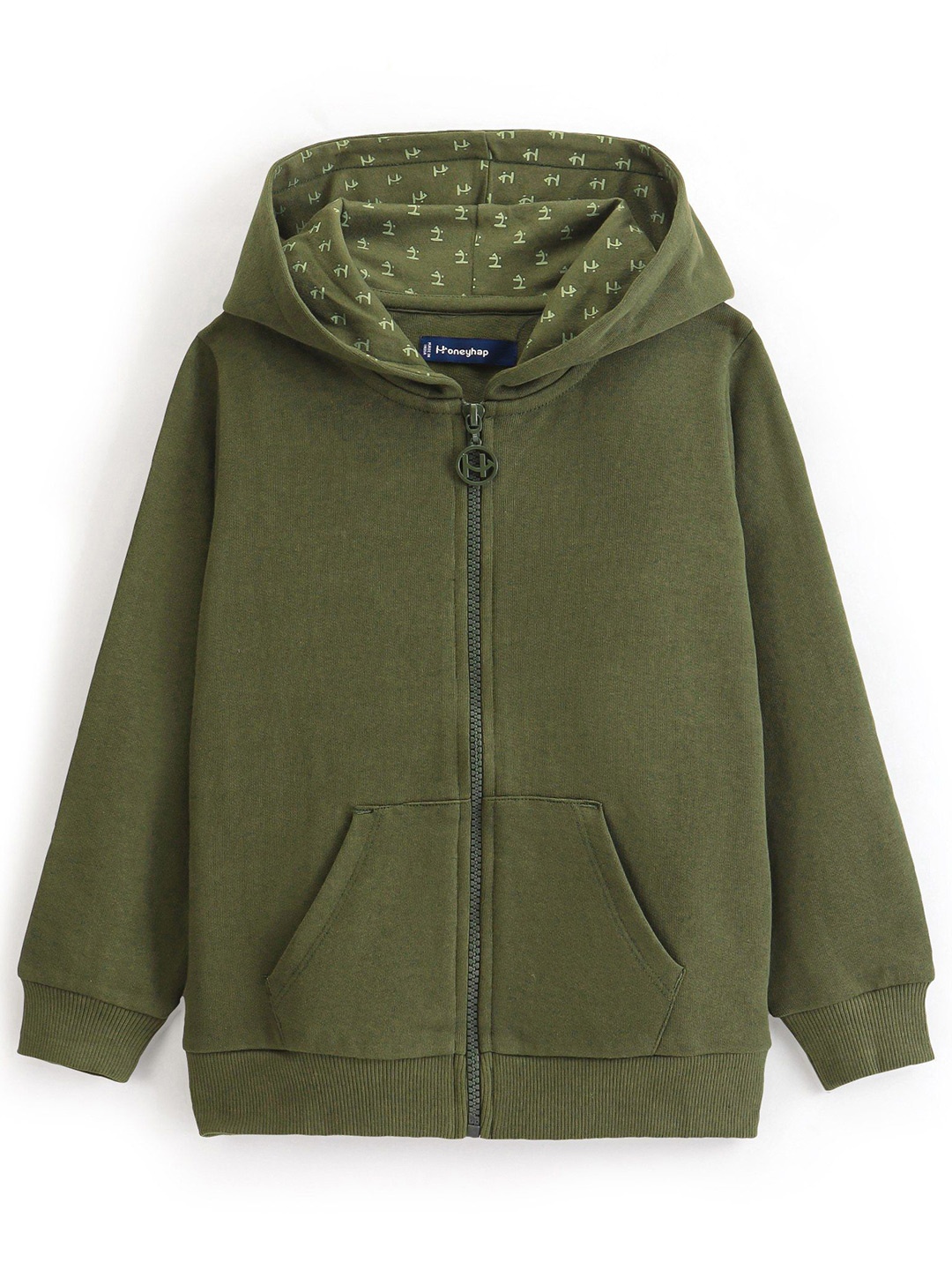 

Honeyhap Kids Hooded Front-Open Sweatshirt, Olive