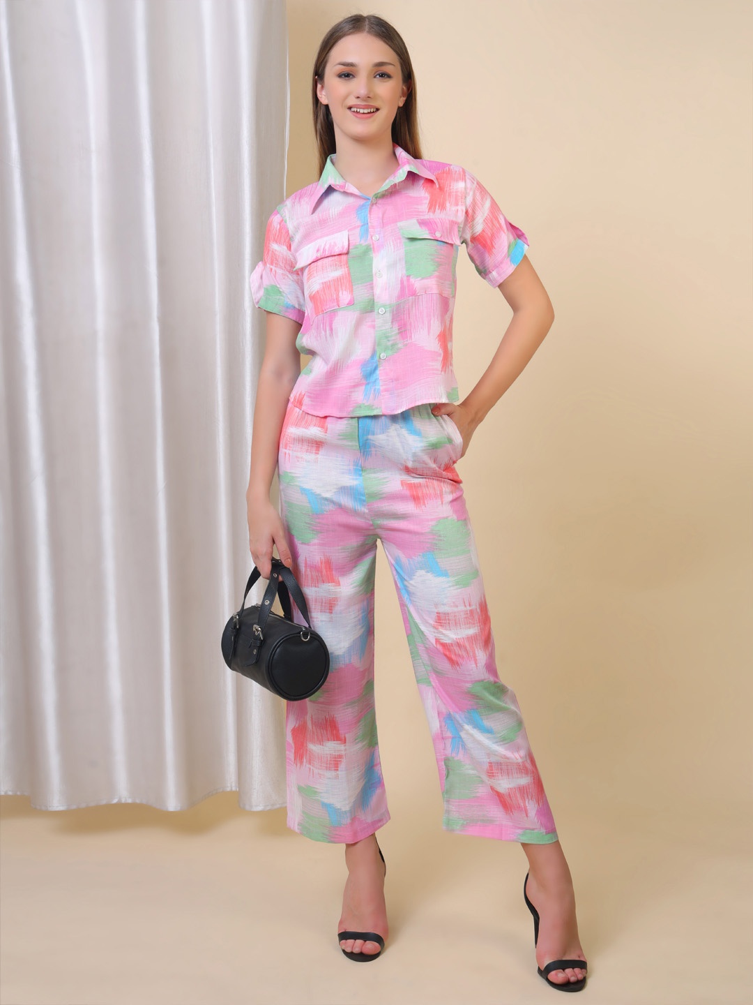 

Xivir Printed Shirt And Trousers Set, Pink