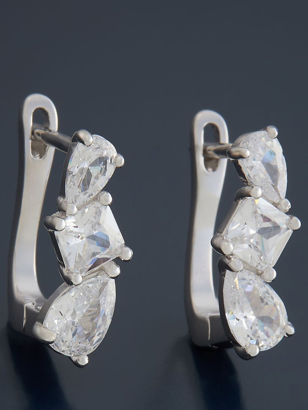 

Kushal's Fashion Jewellery Sterling Silver Zircon Rhodium-Plated Hoop Earrings
