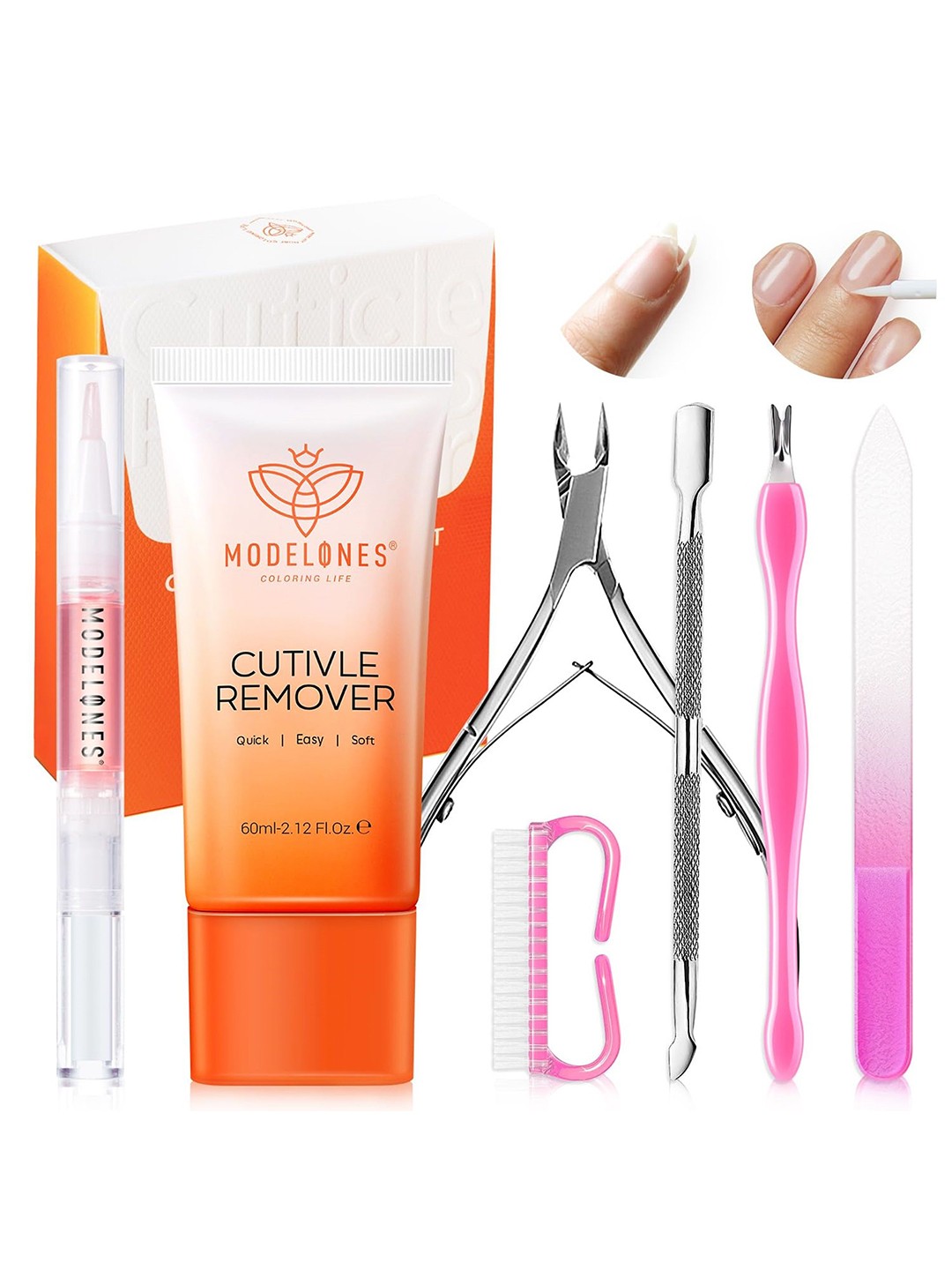 

Modelones Set Of 7 All In One Cuticle Remover Kit For Nail Care, Silver