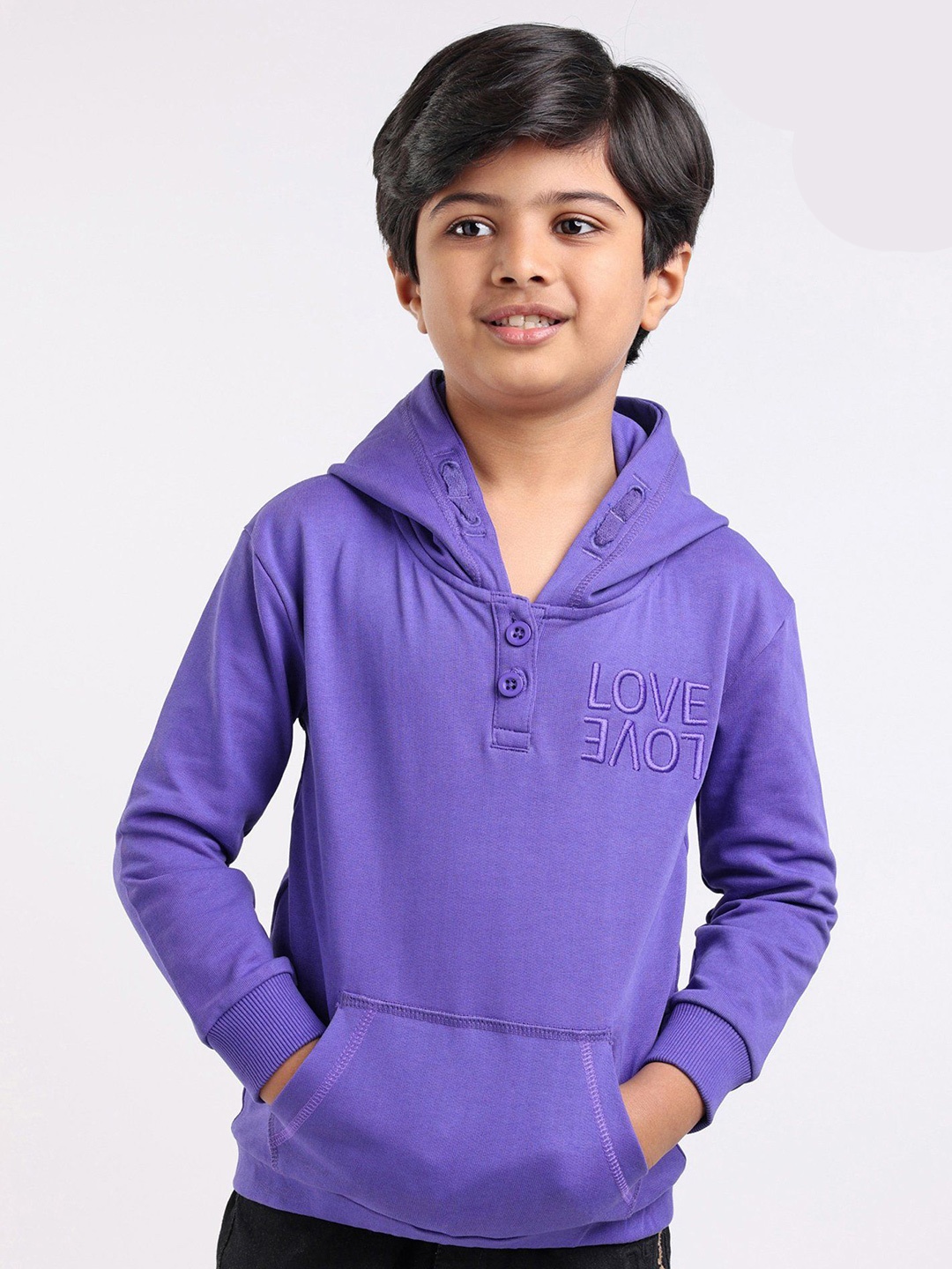 

Honeyhap Kids Typography Embroidered Cotton Hooded Sweatshirt, Purple