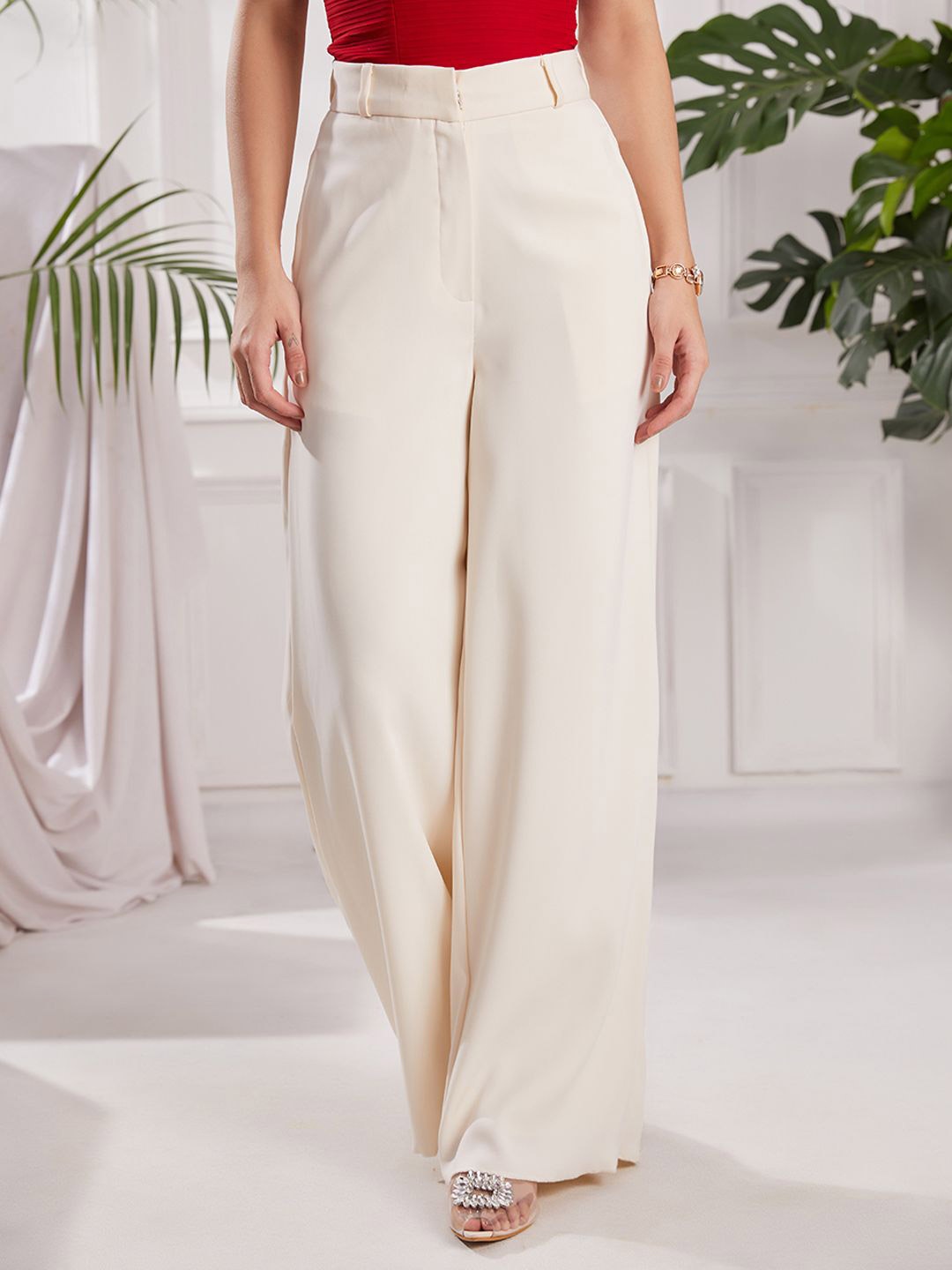 

TORSHA Women High-Rise Straight Trousers, White