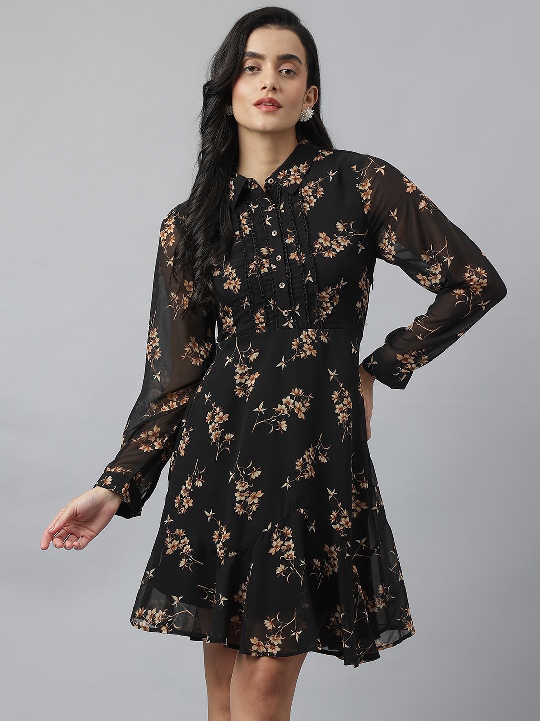 

Latin Quarters Women Floral Printed Shirt Dress, Black
