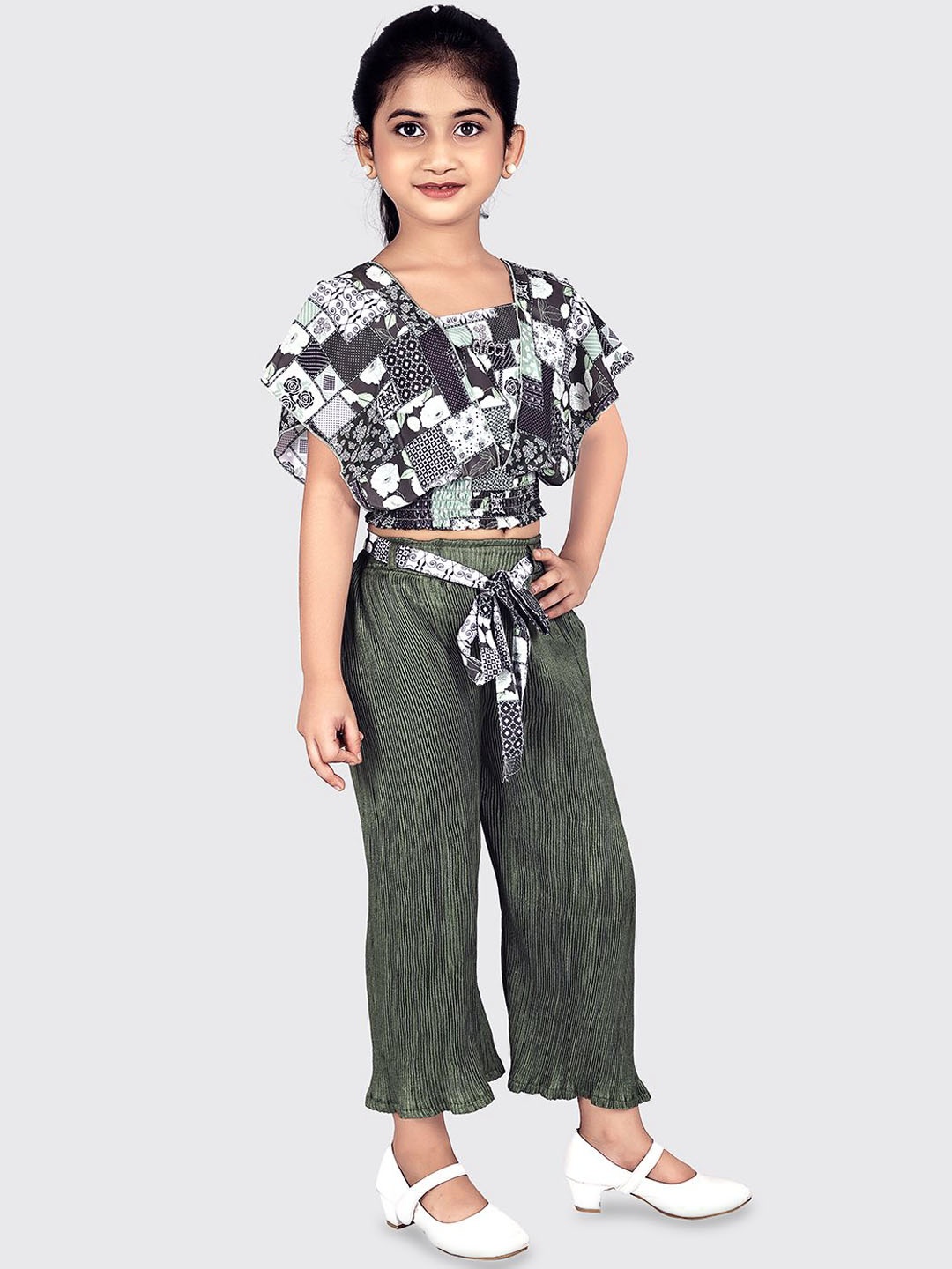 

Fabangel Girls Printed Pure Cotton Top & Trousers, Green