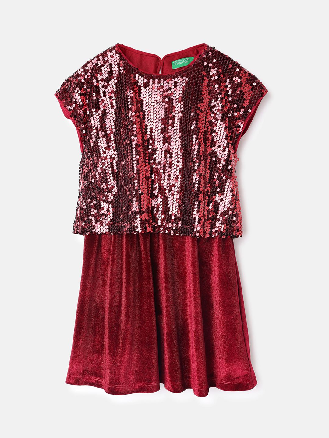 

United Colors of Benetton Girl's Embellished Peplum Dress, Maroon