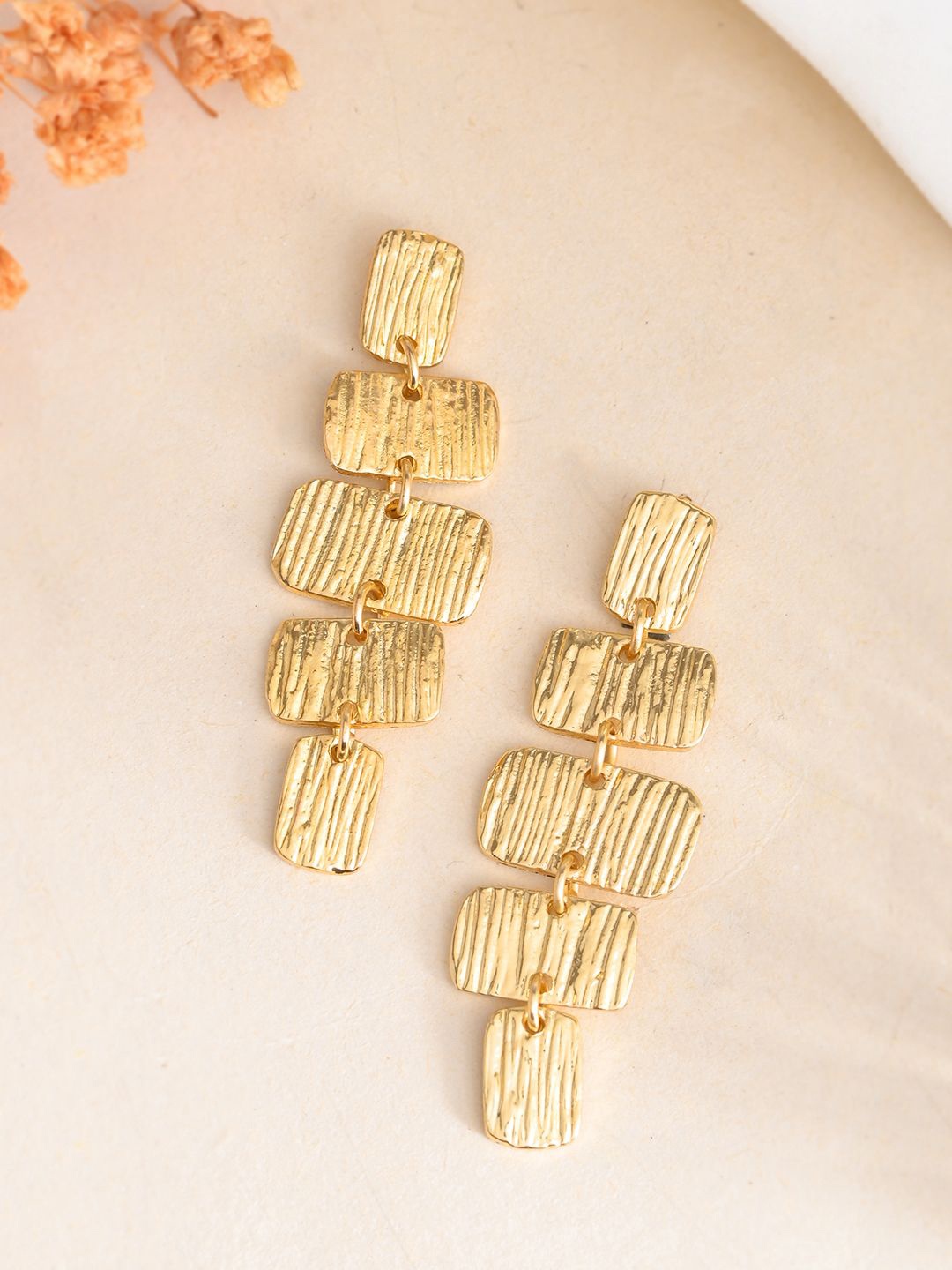 

RICHEERA Gold-Plated Contemporary Drop Earrings