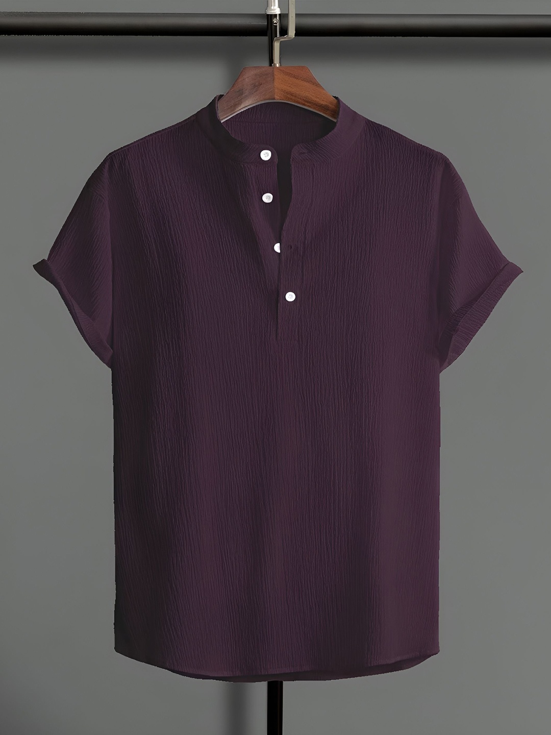 

Trillmixa Men Mandarin Collar T-shirt, Purple