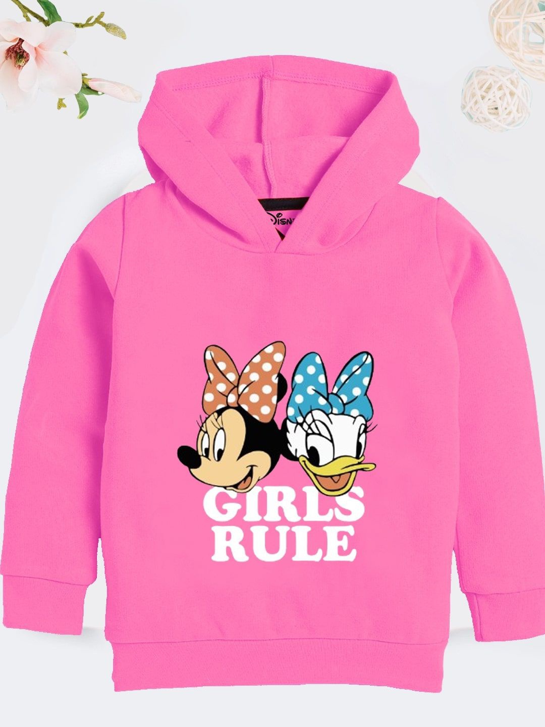 

YK Disney Girls Graphic Printed Long Sleeves Hooded Sweatshirt, Pink