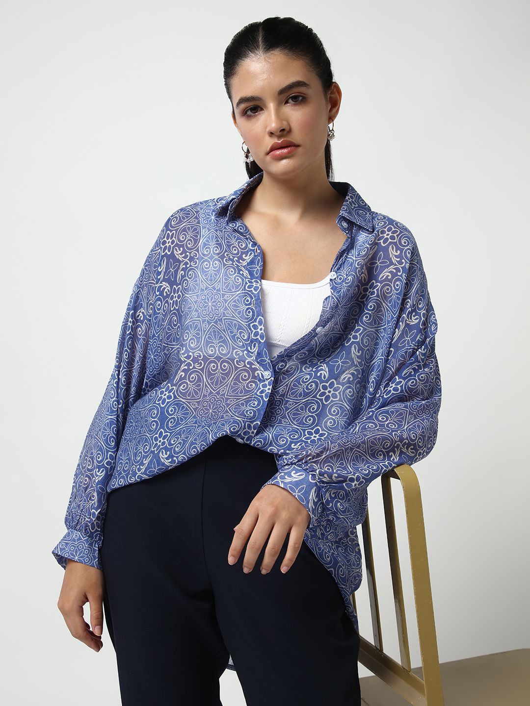 

SHOWOFF Women Comfort Semi Sheer Printed Casual Shirt, Blue