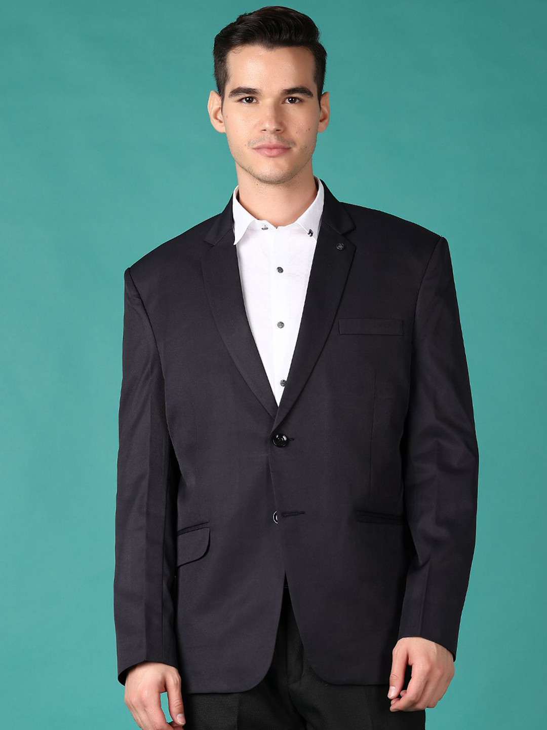 

V-Mart Notched Lapel Single-Breasted Formal Blazer, Navy blue