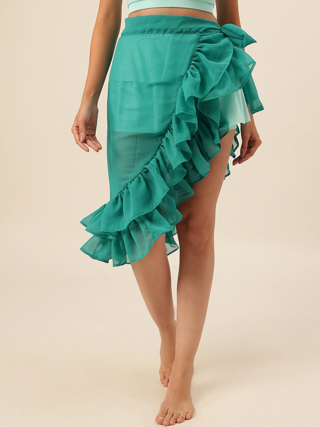 

CUKOO Self Design Ruffled Cover Up Sarong, Green