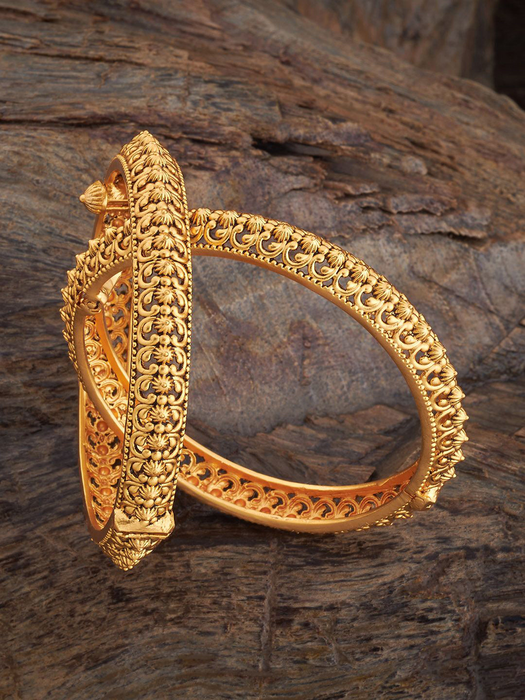 

Kushal's Fashion Jewellery Set Of 2 Gold Plated Textured Antique Bangles