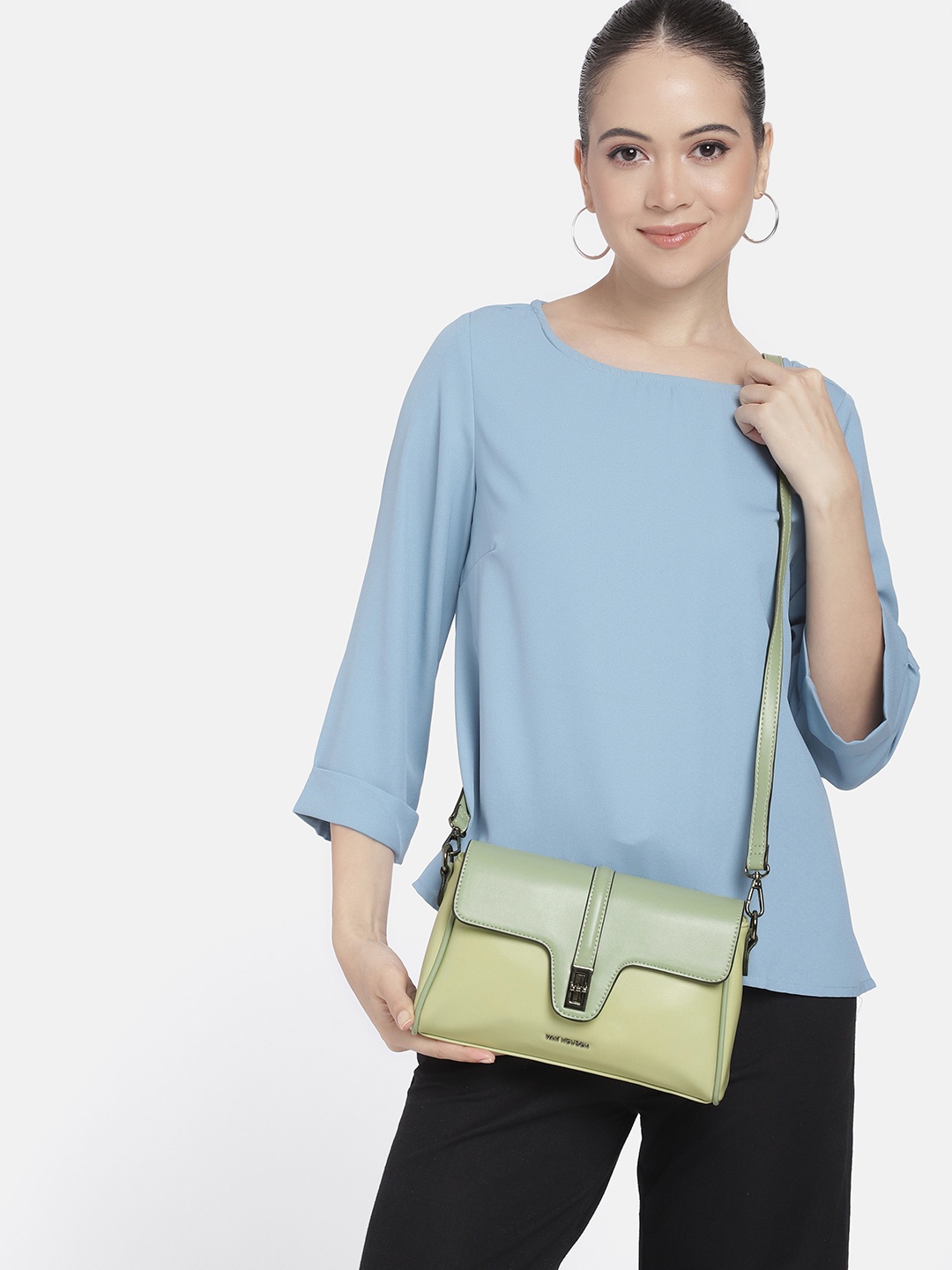 

Van Heusen Colourblocked Structured Sling Bag, Green