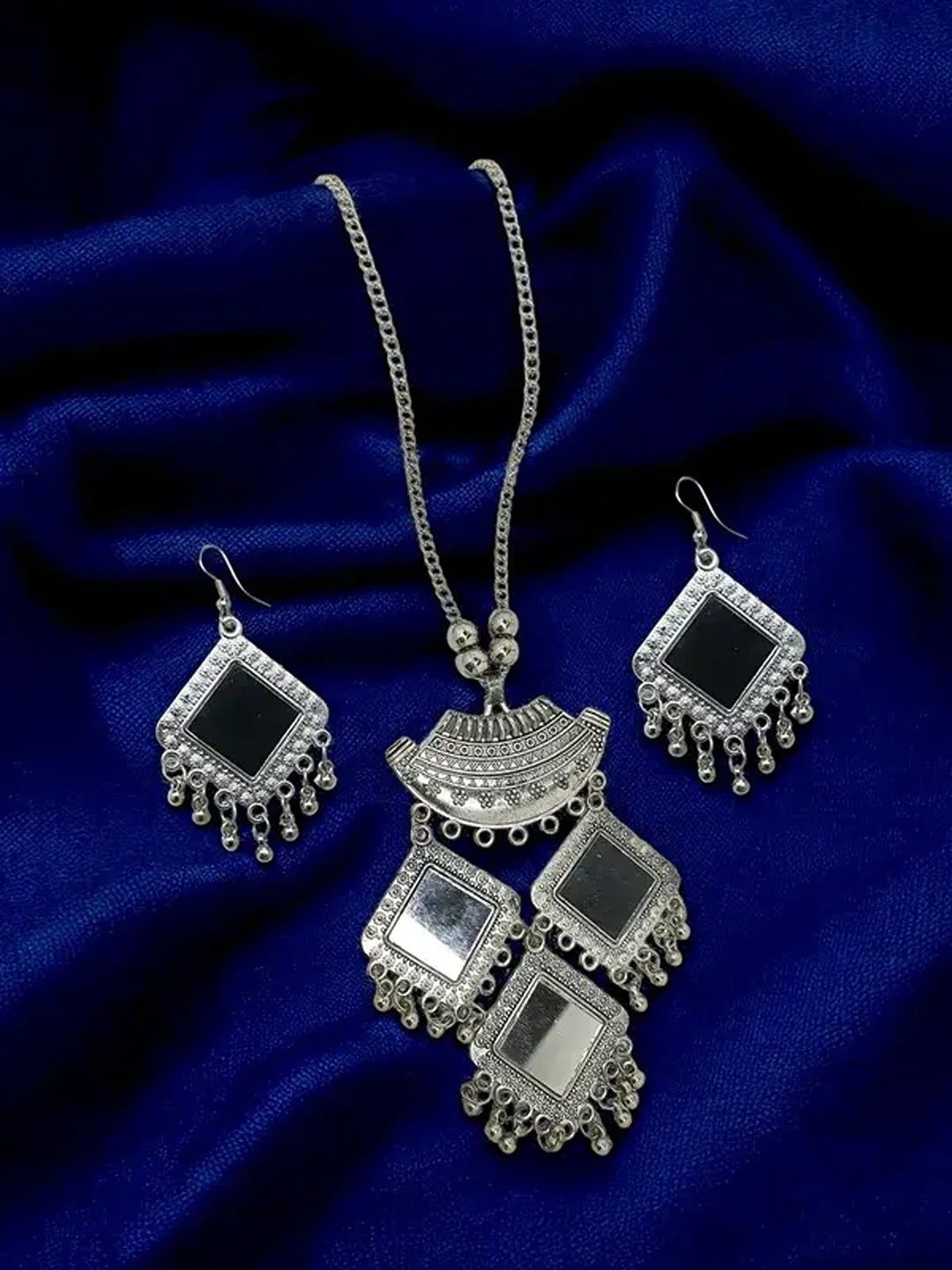 

9blings Sliver-Plated Oxidised Jewellery Set, Silver