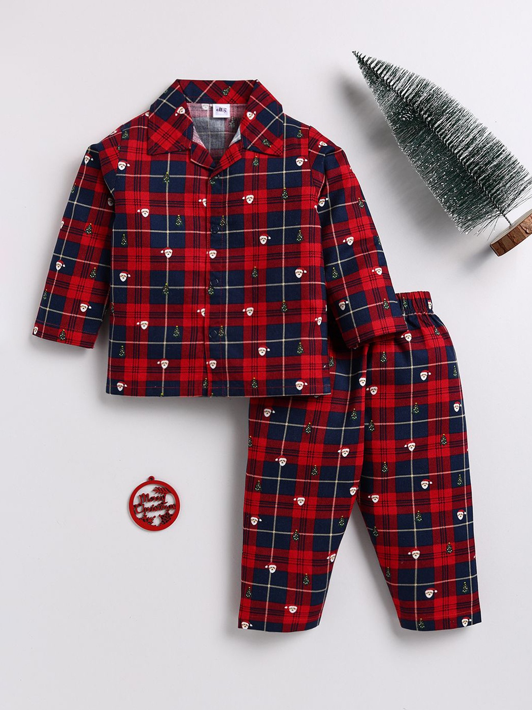 

Clt.s Kids Printed Checked Full sleeve Night suit, Red