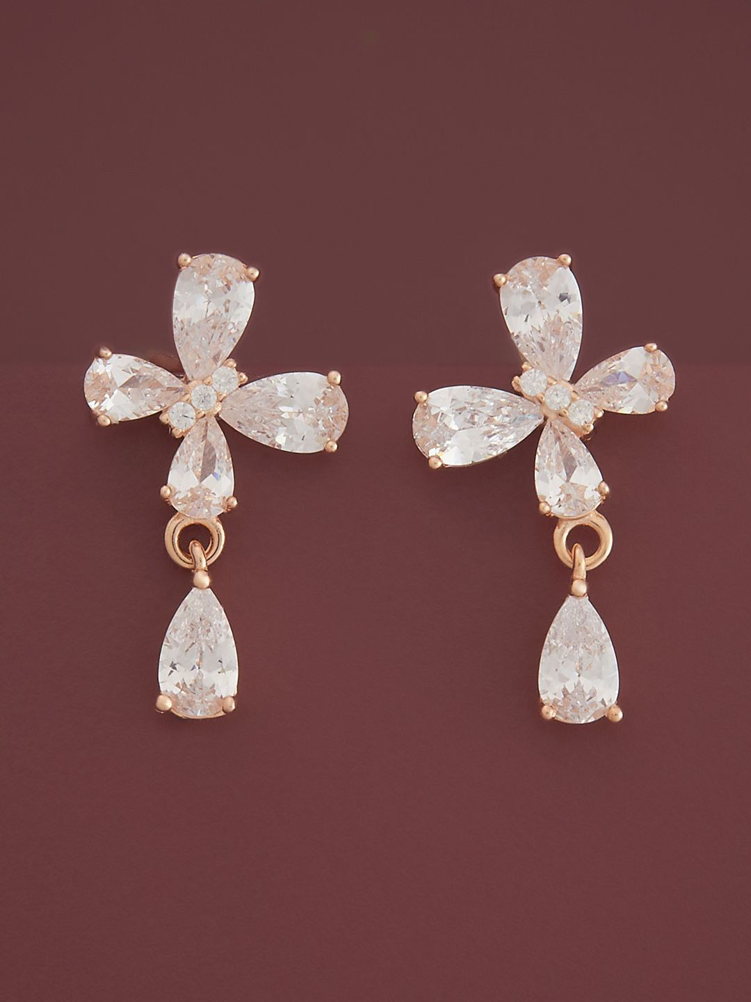 

Kushal's Fashion Jewellery Sterling Silver Zircon Rose Gold-Plated Drop Earrings
