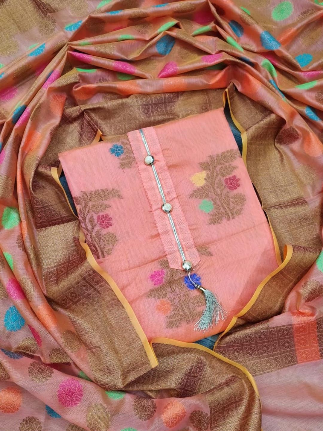 

Maroosh Woven Design Unstitched Dress Material, Peach