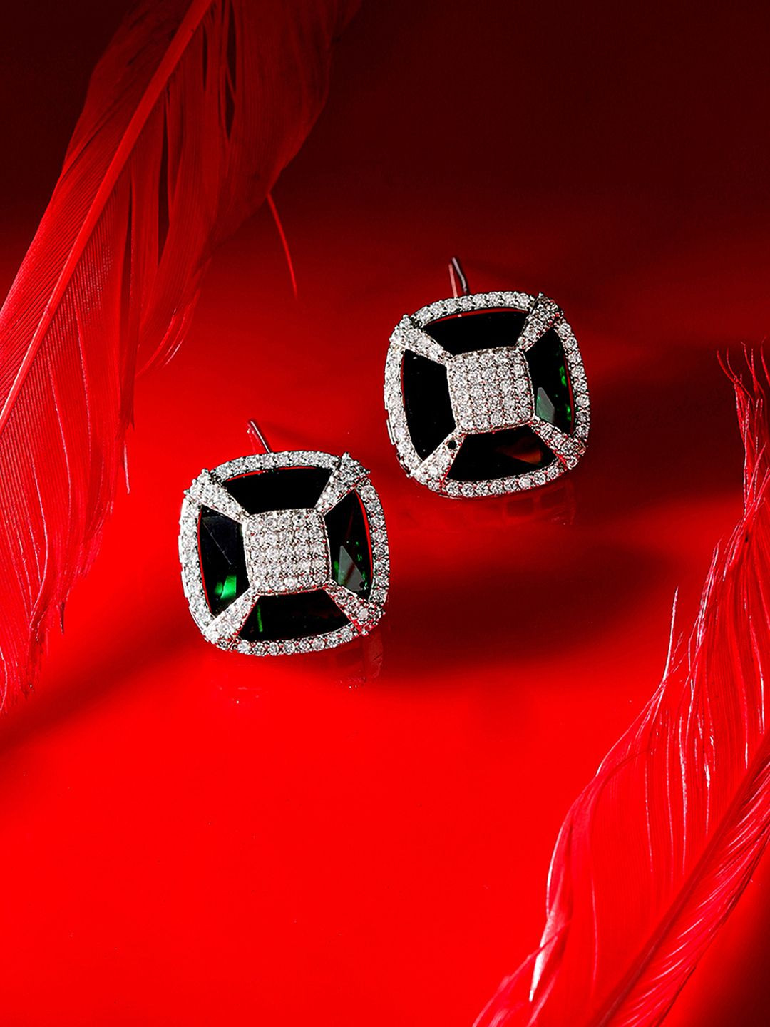 

Priyaasi Silver-Plated American Diamond Stone Studded Contemporary Studs
