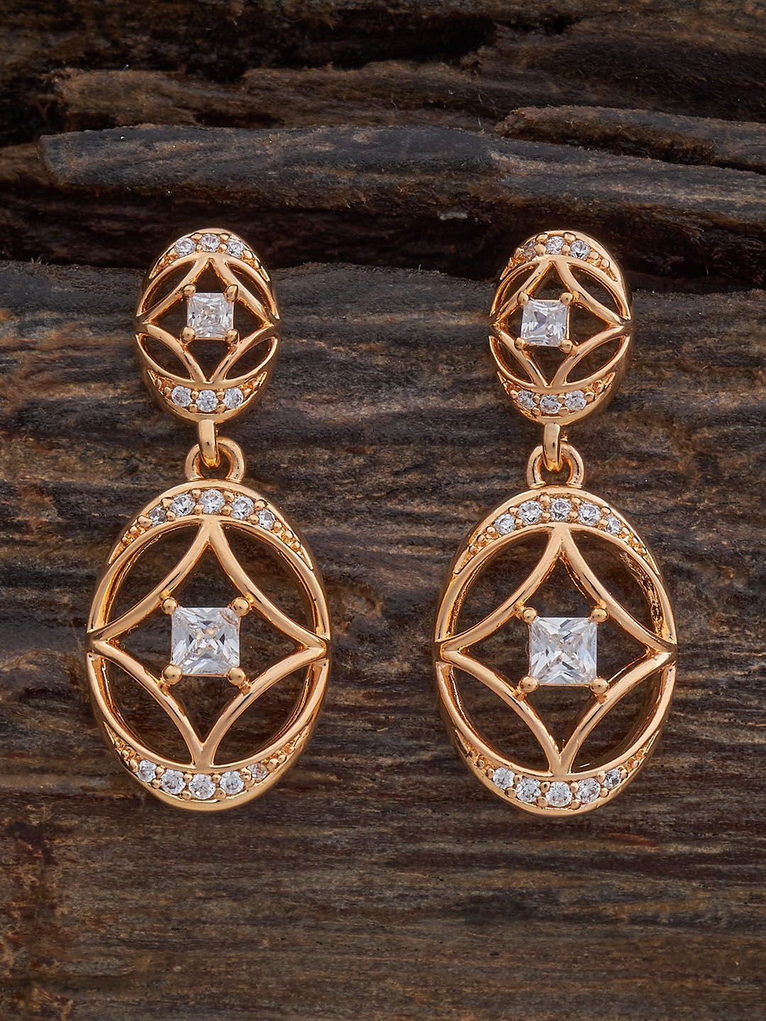 

Kushal's Fashion Jewellery Gold-Plated Geometric Silver Zircon Drop Earrings