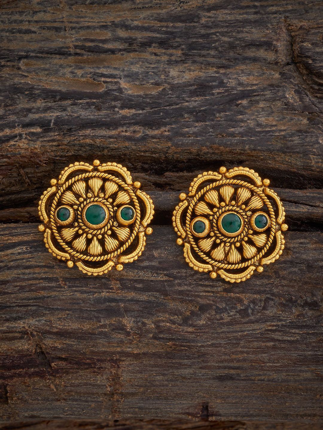 

Kushal's Fashion Jewellery Gold-Plated Stone Studded Circular Silver Temple Studs