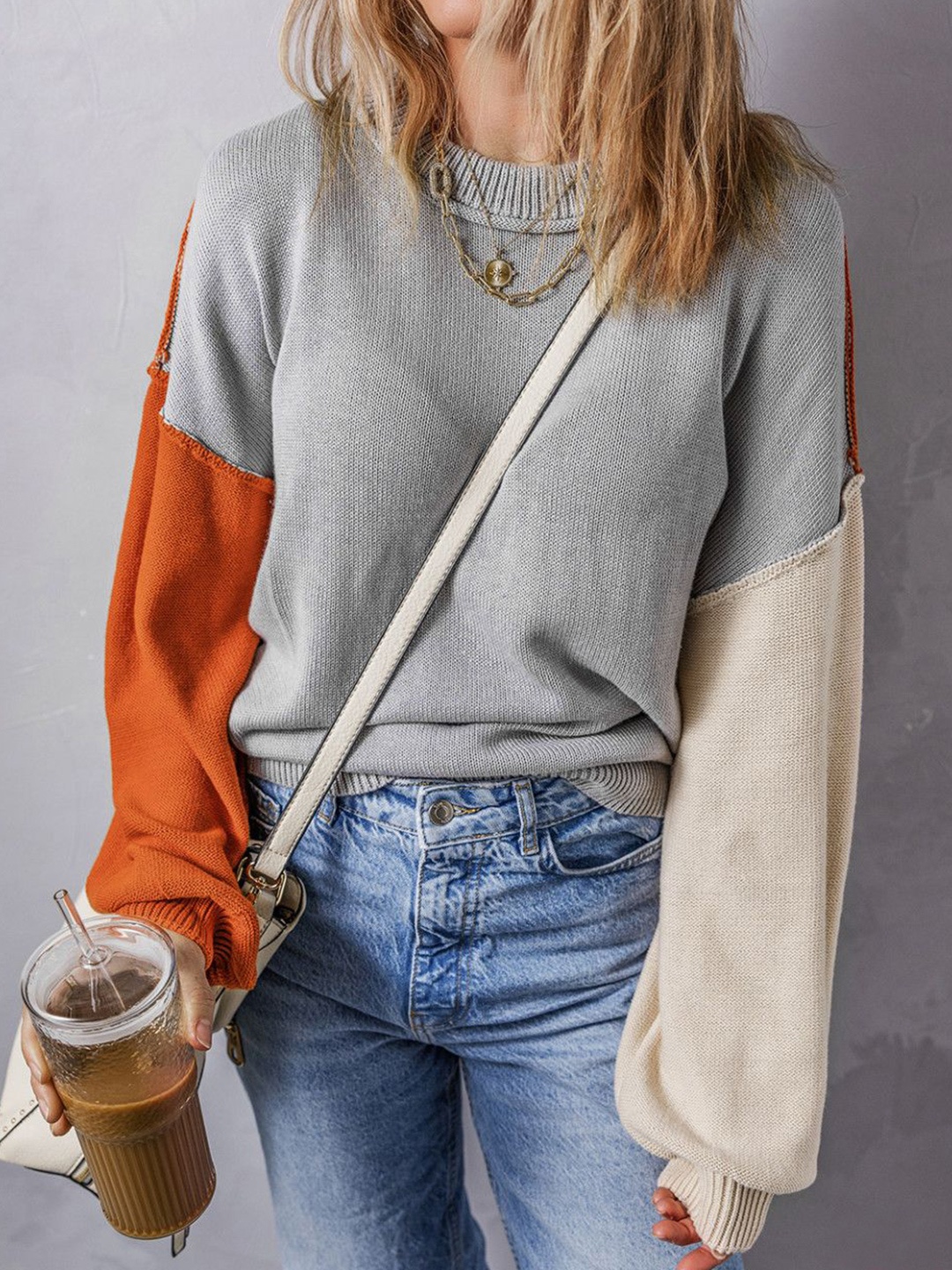 

StyleCast Women Colourblocked Round Neck Pullover Sweater, Grey