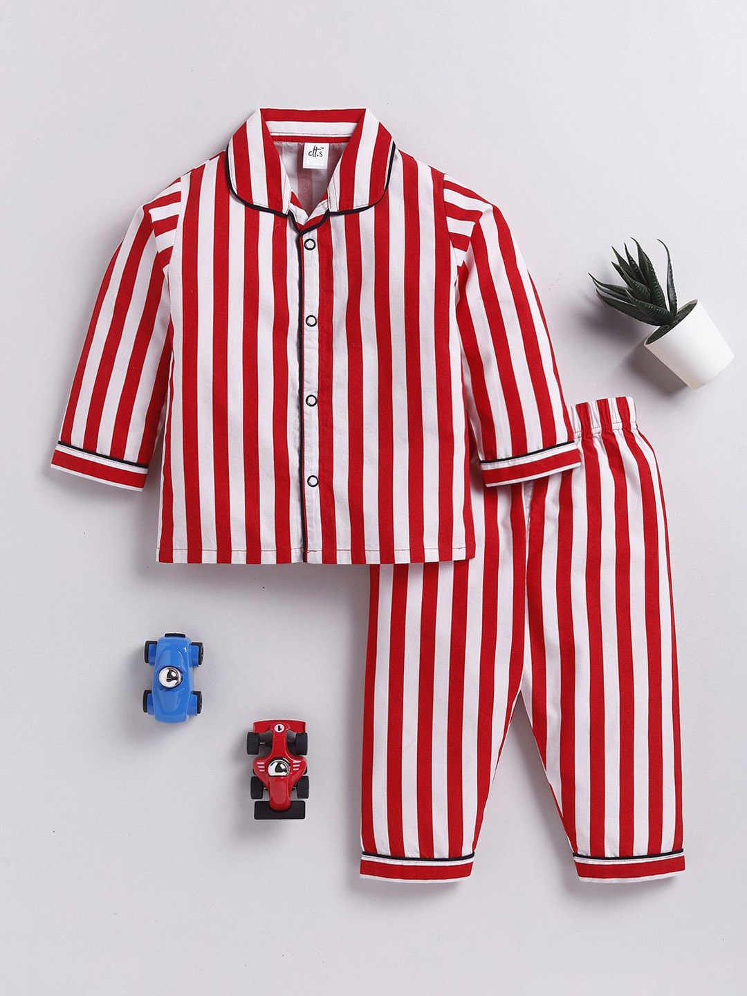 

Clt.s Kids Striped Pure Cotton Night suit, Red
