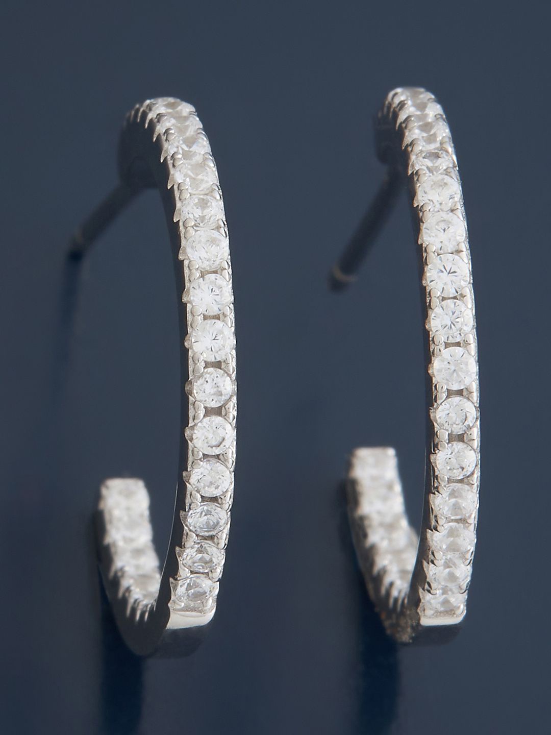 

Kushal's Fashion Jewellery Sterling Silver Zircon Rhodium-Plated Hoop Earrings