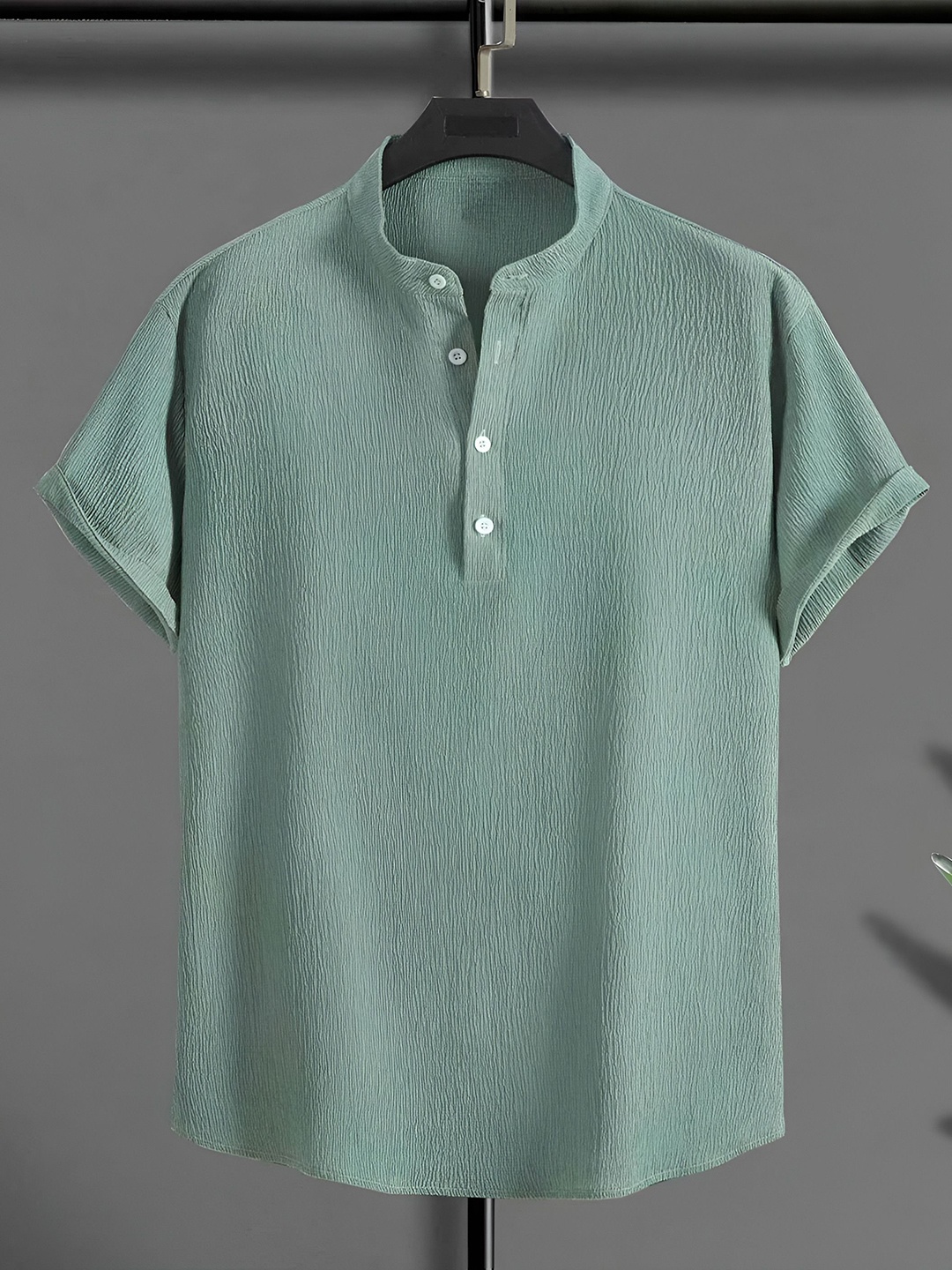 

Trillmixa Men Self Design Mandarin Collar T-shirt, Lime green