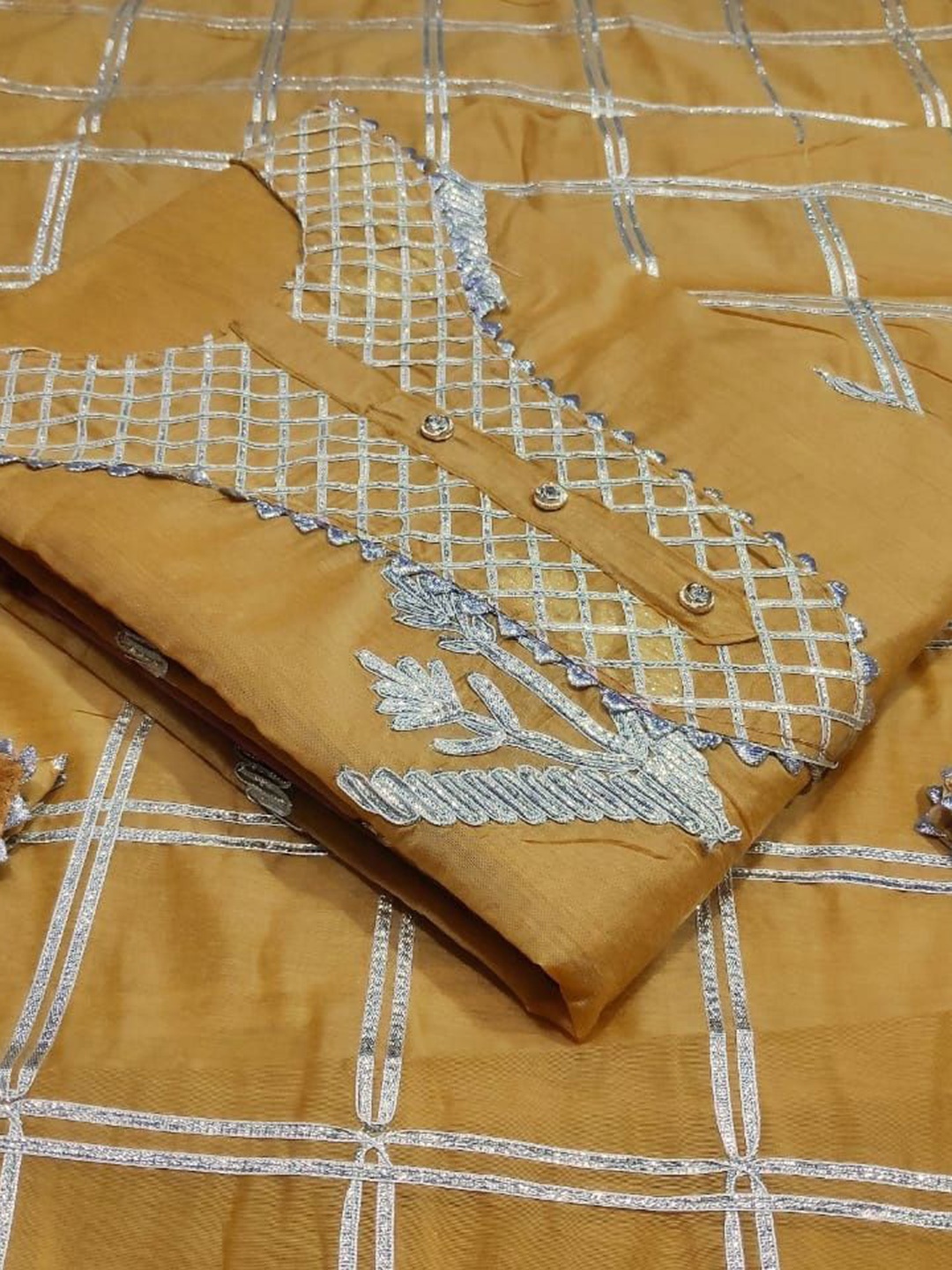 

Maroosh Ethnic Motifs Embroidered Gotta Patti Unstitched Dress Material, Beige
