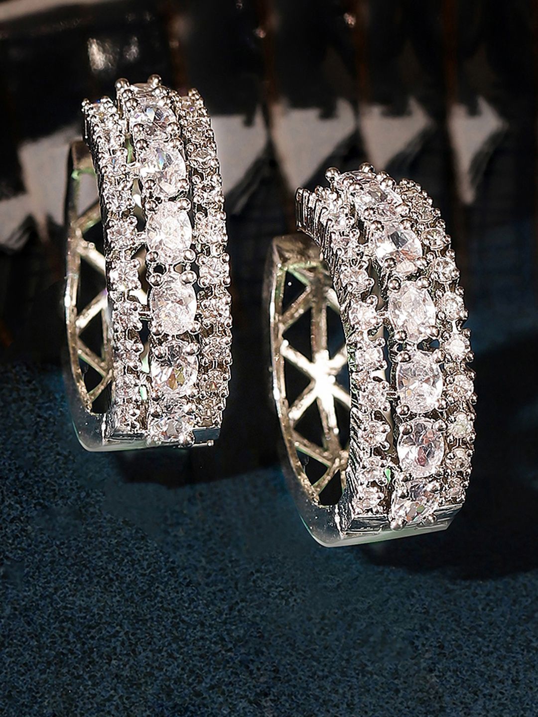 

Priyaasi Silver-Plated American Diamond Stone Studded Circular Hoop Earrings
