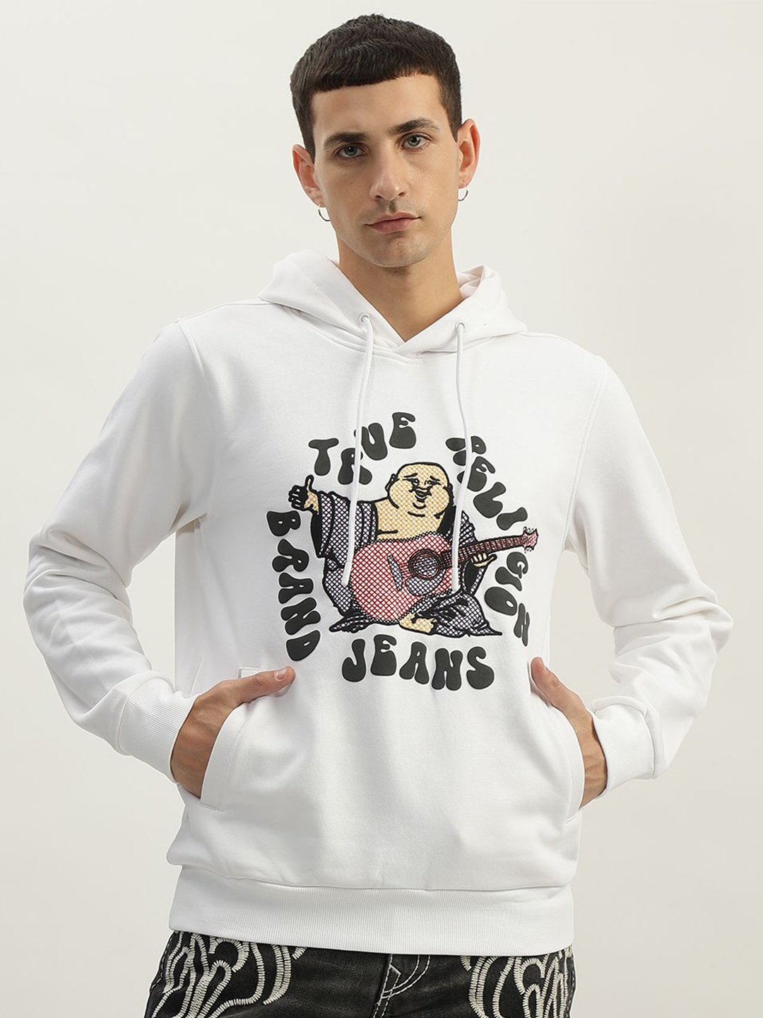 

True Religion Men Printed Hooded Sweatshirt, White
