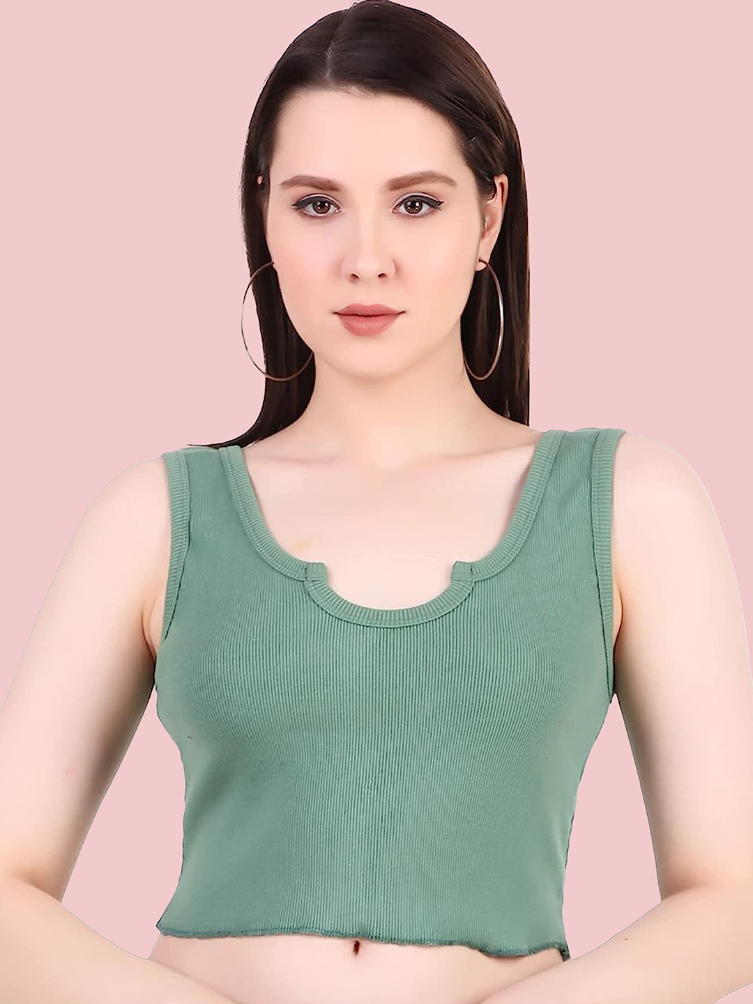 

Swaranjali Women Sleeveless Fitted Crop Top, Green