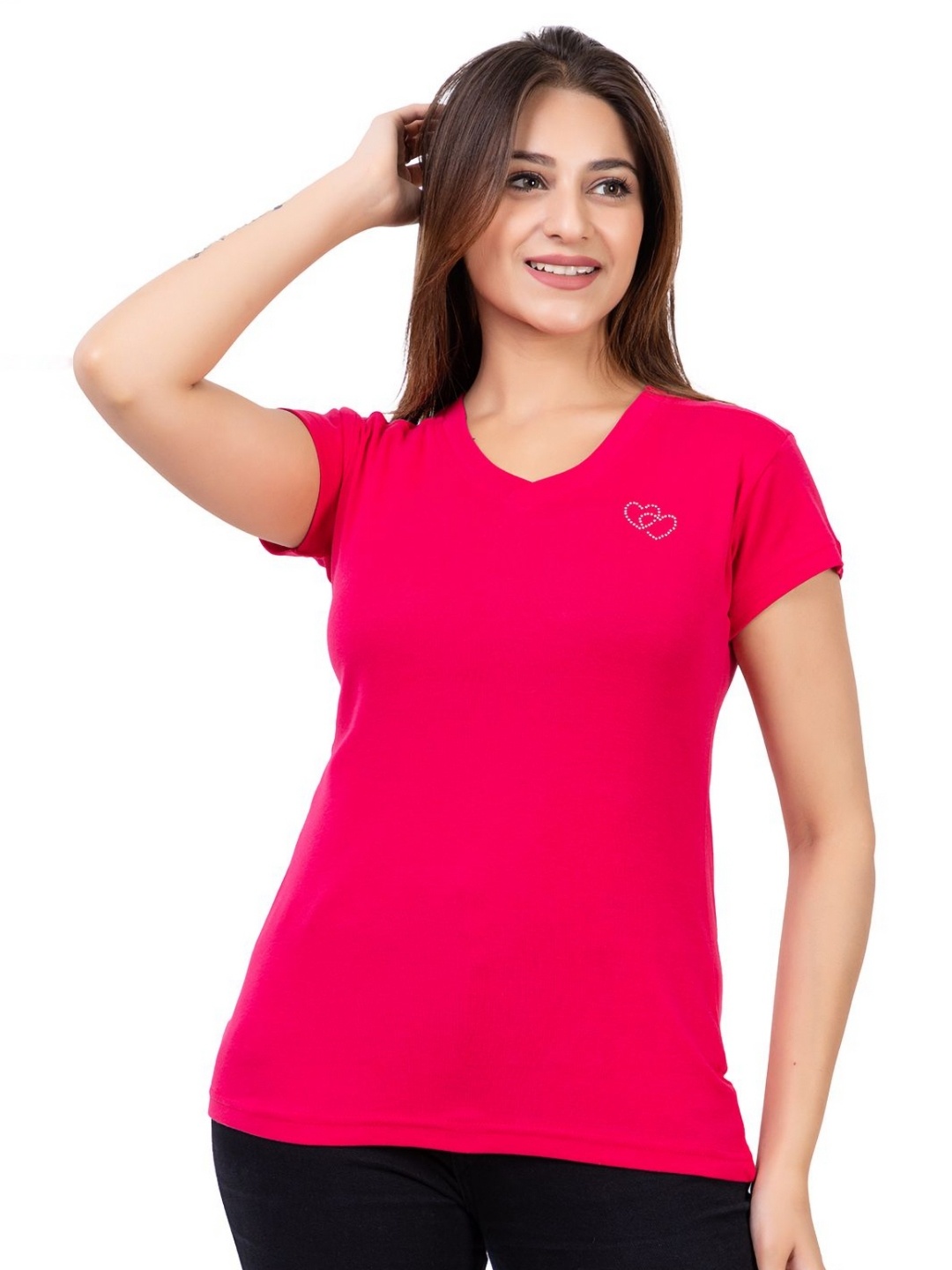 

Ariix Women V-Neck Cut Outs Slim Fit T-Shirt, Rose
