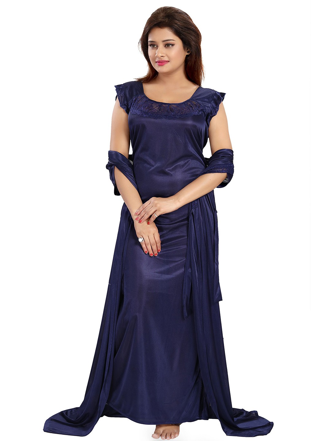 

Noty Women Sleeveless Round Neck Maxi Nightdress, Navy blue