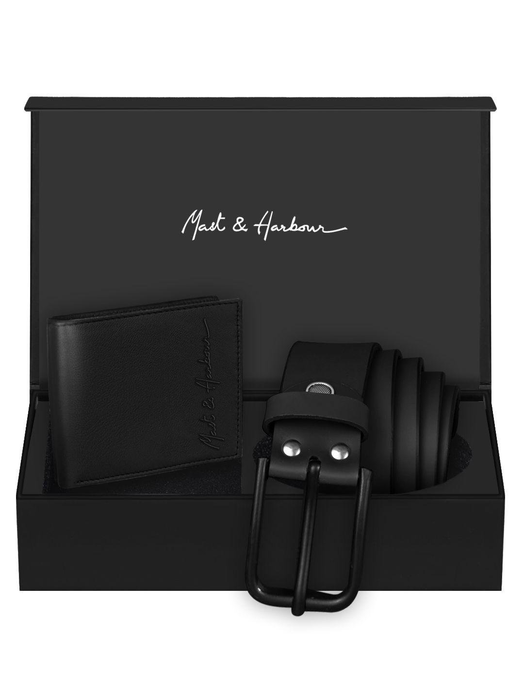 

Mast & Harbour Men Pack of Wallet & Belt Accessory Gift Set, Black