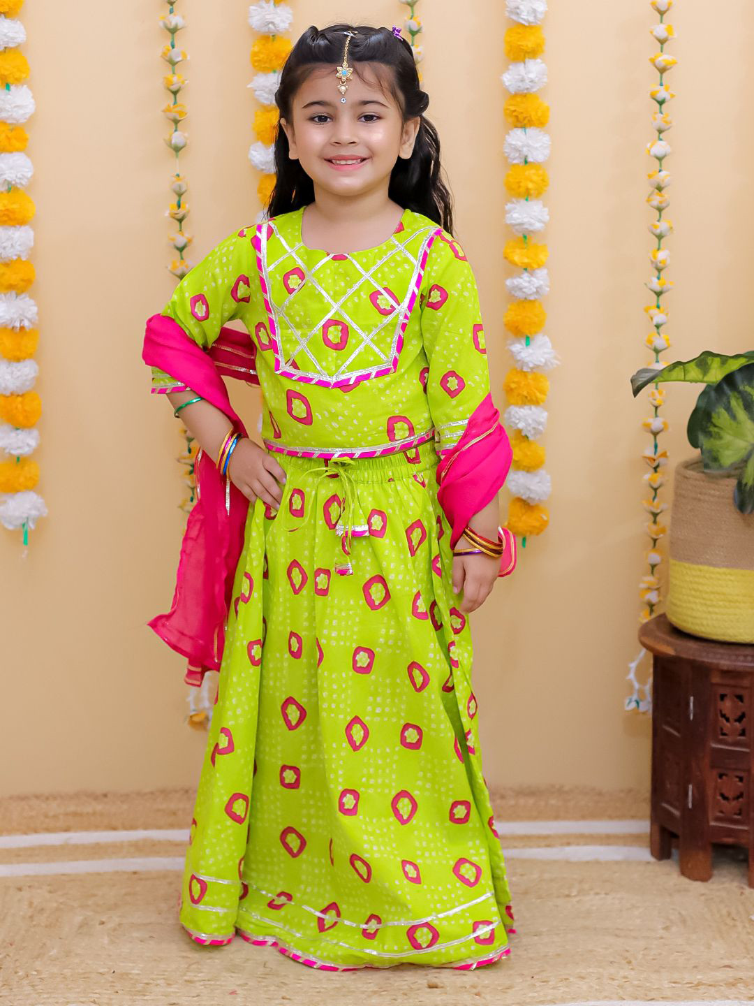 

UNBIND Girls Ready to Wear Lehenga & Blouse Cotton, Green