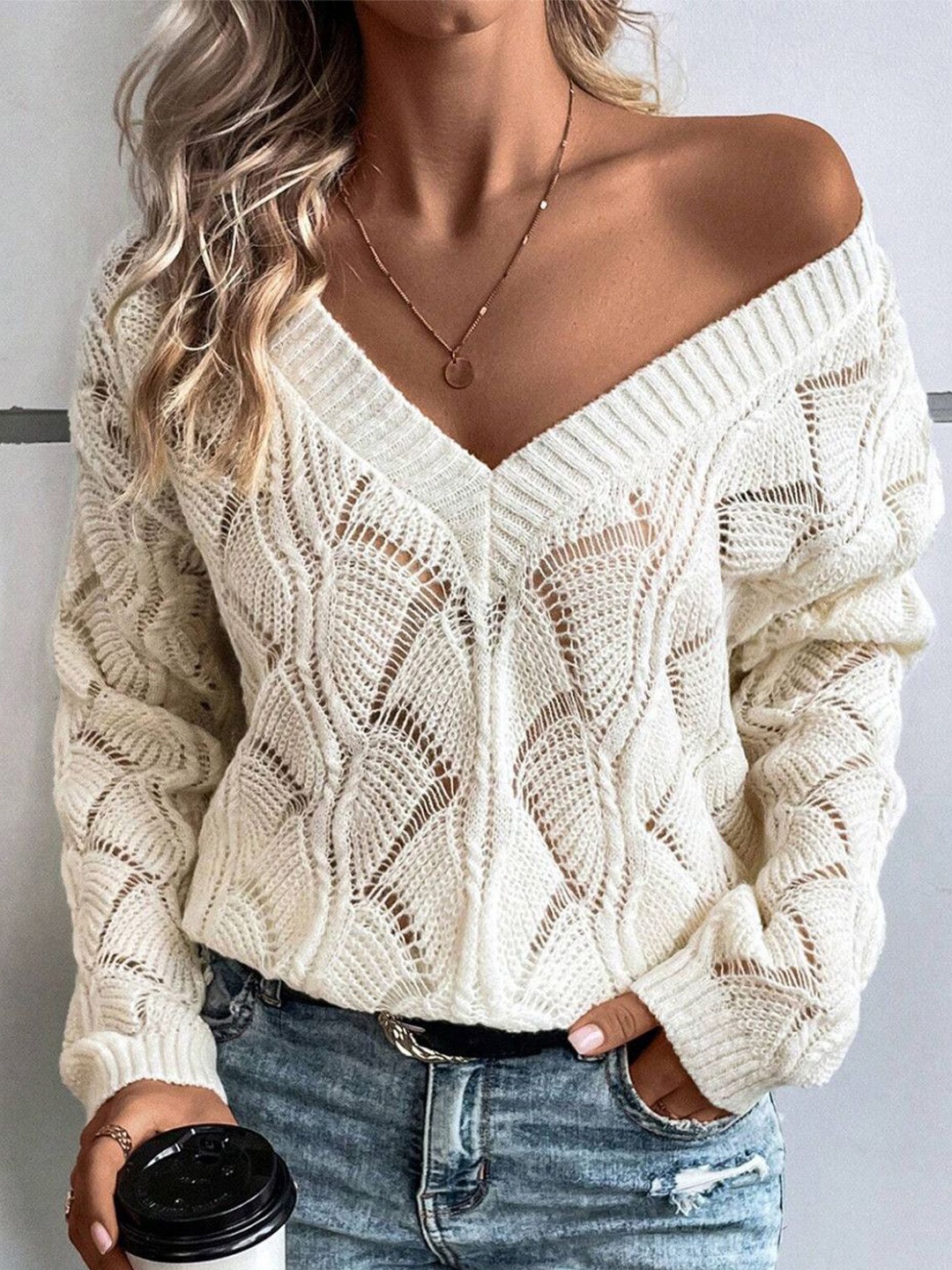

StyleCast Women Self Design Pullover Sweaters, Cream