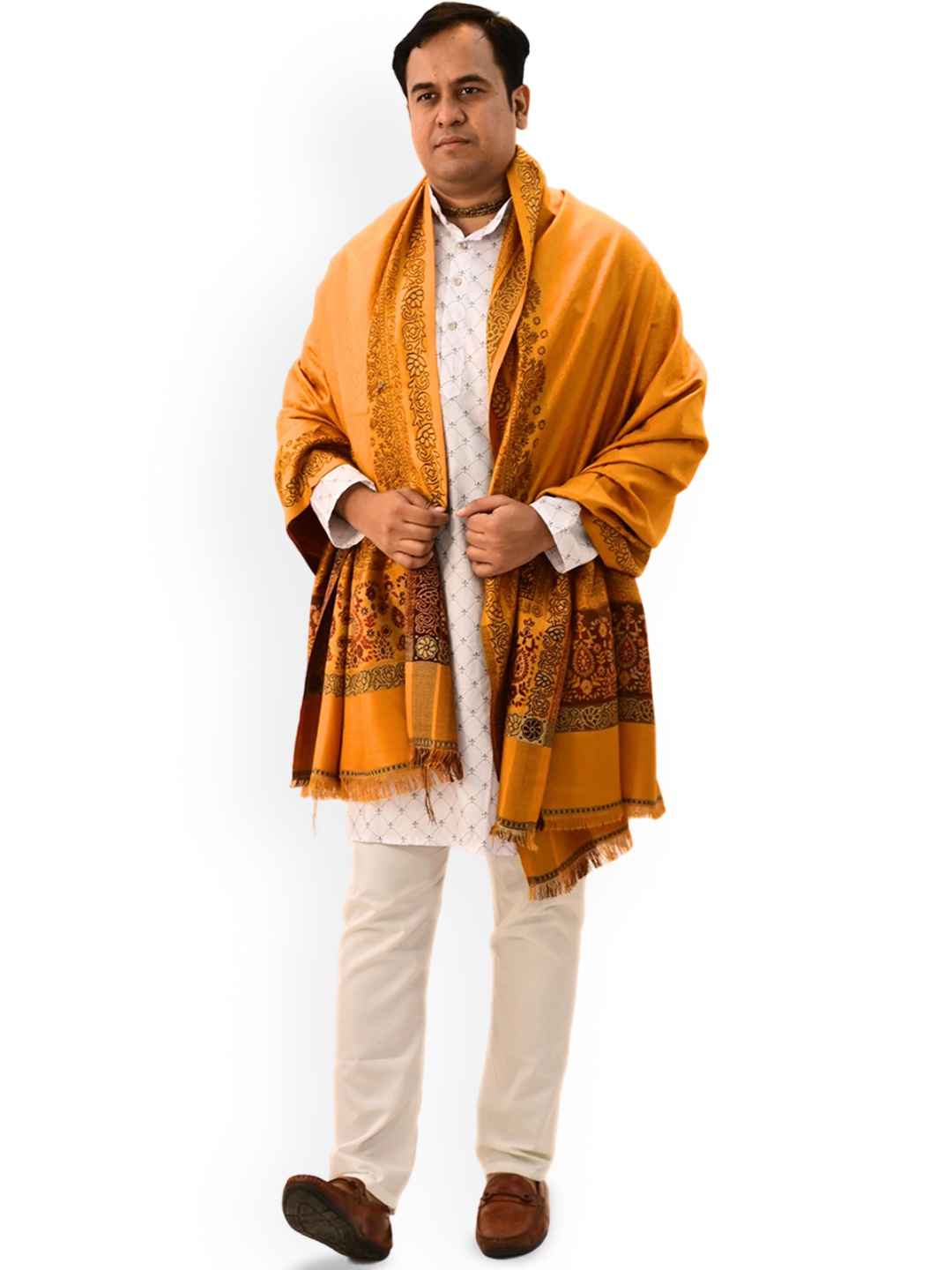 

Vrinde Ethnic Motifs Woven Design Pure Woollen Shawl, Yellow