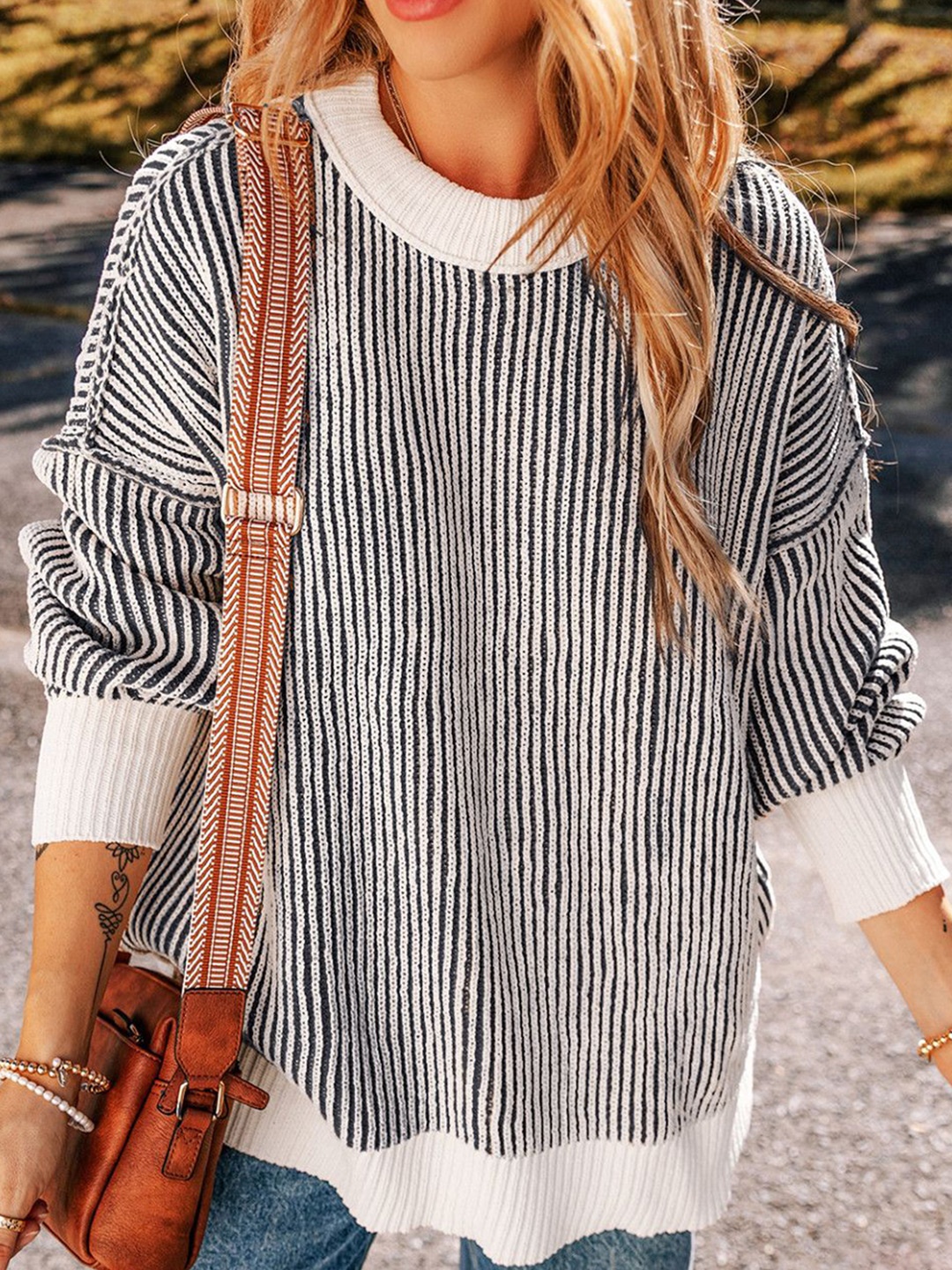 

StyleCast Women Striped Pullover, Black