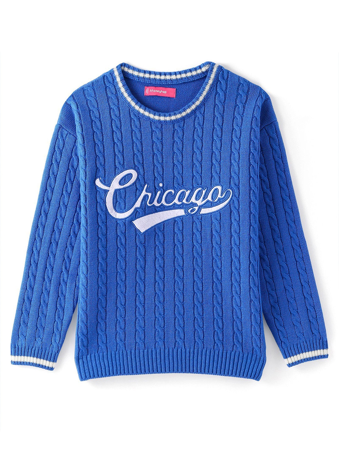 

Honeyhap Girls Cable Knit Round Neck Long Sleeves Pullover, Blue