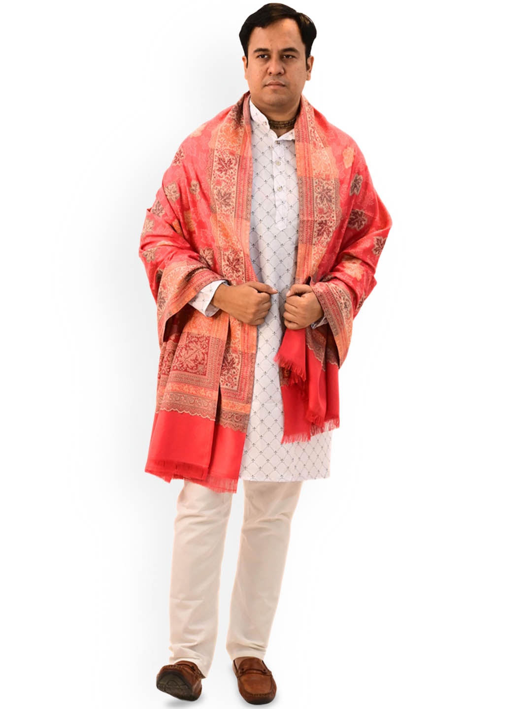 

Vrinde Floral Printed Woollen Shawl, Red