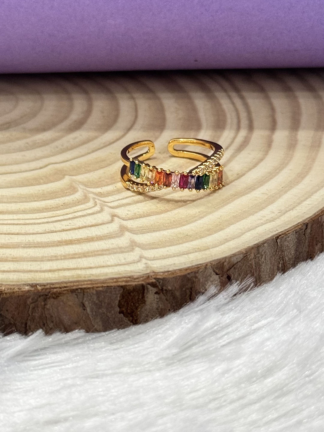 

The Jewellery Tale Gold-Plated Gemstone Studded Intertwined Adjustable Finger Ring