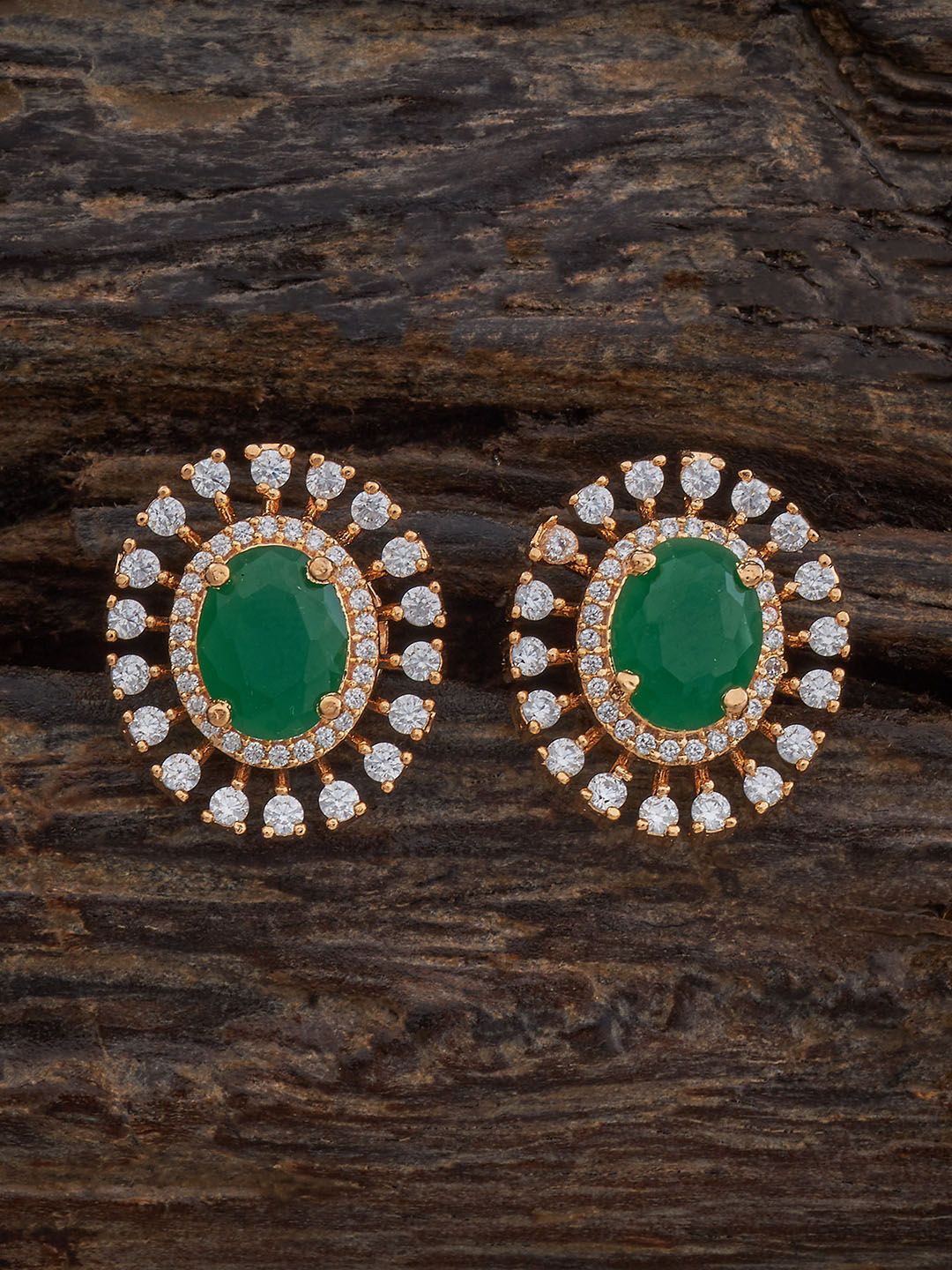 

Kushal's Fashion Jewellery Gold-Plated Zircon Stone Studded Oval Shaped Studs